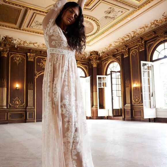 FOR LOVE & LEMONS x FREE PEOPLE Temecula Maxi Dress In Ivory NWT - Picture 1 of 13